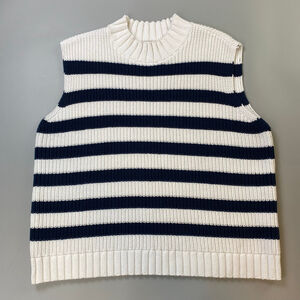 LOFT Striped Sweater Vest Women’s Large White Navy Nautical Scandi Minimal Clean